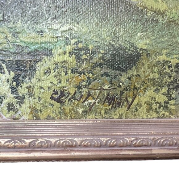 Vintage Original OIL PAINTING Mountain LANDSCAPE w/ Stream Signed Whitman MCM - Picture 2 of 7